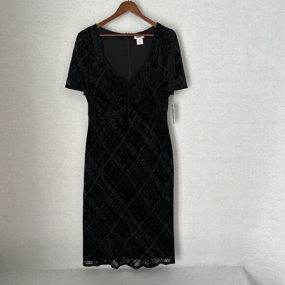 DKNY Dress Women 18W Black Burnout Velvet Slit Sweetheart Sheer Classy Glam NWT - Picture 15 of 16